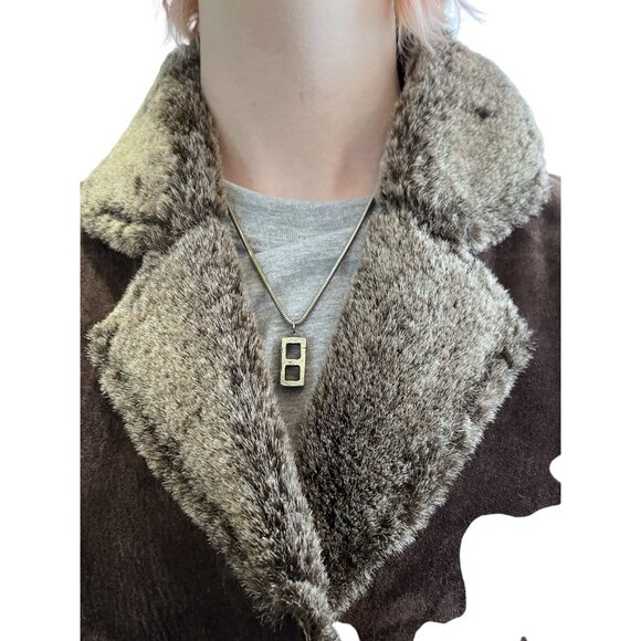 Y2K Brown Suede Penny Lane Coat Faux Sherpa Lining Fur Collar & Cuffs - Picture 9 of 12